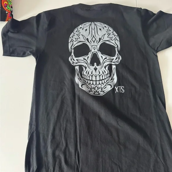 Black Graphic Tee with Colorful Skull Design - Picture 3 of 3